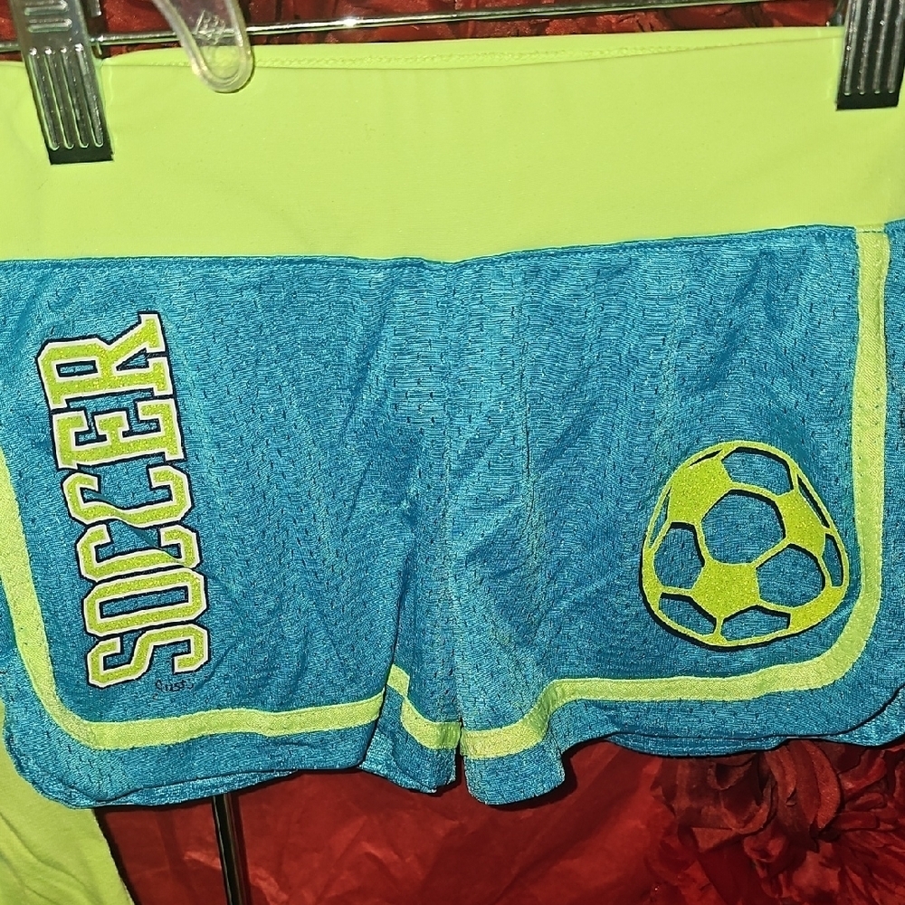 Justice Girls Blue and Green Soccer Shorts Size 6  LIKE NEW
